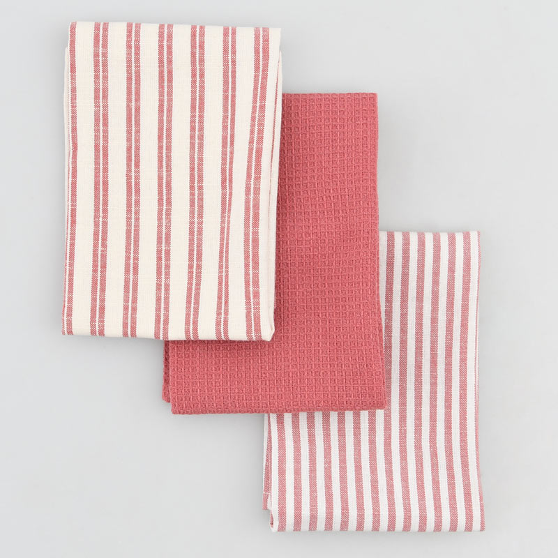 Lot de 3 torchons 'Elma' vieux rose et blanc