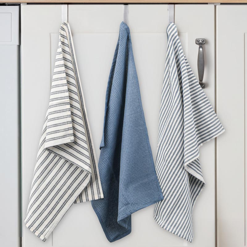 Lot de 3 torchons 'Elma' bleu et blanc