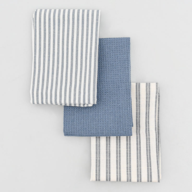 Lot de 3 torchons 'Elma' bleu et blanc