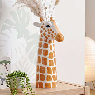 Vase décoratif girafe blanc et marron 