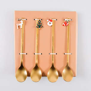 4 cuillères à café dorées de Noël 