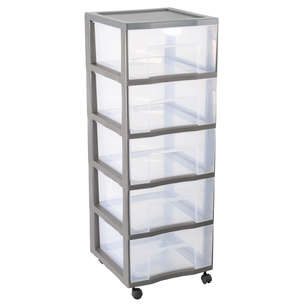 Tour De Rangement Plastique 5 Tiroirs Noir Transparent - Meuble Bureau Et Cosmétiques