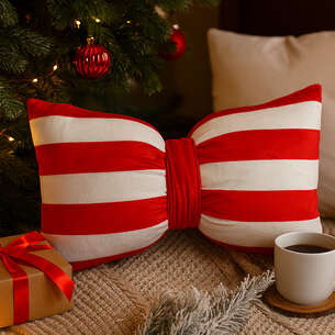 Coussin velours noeud à rayures 