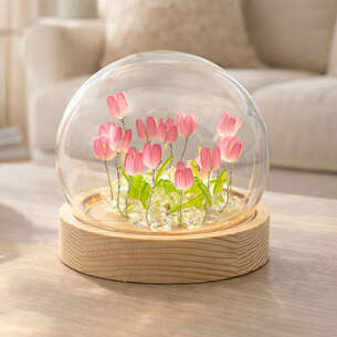 Boule lumineuse tulipes transparente et rose