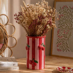 Vase rayé cerise rouge et rose