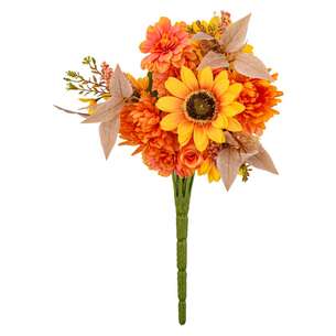 Bouquet rose chrysanthème et tournesol orange