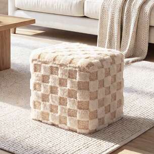 Pouf damier beige et crème 
